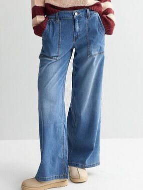 NWT Project Indigo Wide Leg Drapey Elastic Back Trousers Pants Denim Jeans XL